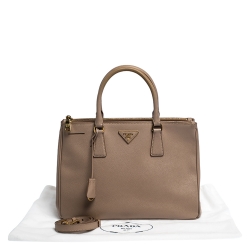 Pre Owned Prada Nude Saffiano Lux Leather Medium Double Zip Tote