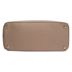 Pre Owned Prada Nude Saffiano Lux Leather Medium Double Zip Tote