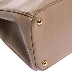 Pre Owned Prada Nude Saffiano Lux Leather Medium Double Zip Tote