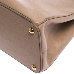 Pre Owned Prada Nude Saffiano Lux Leather Medium Double Zip Tote