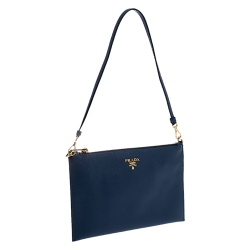 Pre Owned Prada Blue Saffiano Lux Leather Vela Clutch Bag