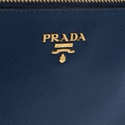 Pre Owned Prada Blue Saffiano Lux Leather Vela Clutch Bag