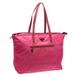 Pre Owned Prada Pink Nylon and Leather Large Shopper Tote