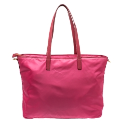 Pre Owned Prada Pink Nylon and Leather Large Shopper Tote