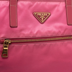 Pre Owned Prada Pink Nylon and Leather Large Shopper Tote