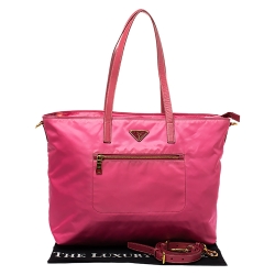 Pre Owned Prada Pink Nylon and Leather Large Shopper Tote