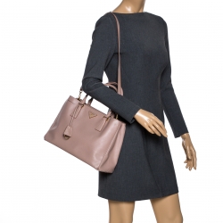 Pre Owned Prada Pink Saffiano Lux Leather Medium Galleria Tote
