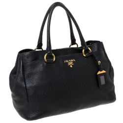 Pre Owned Prada Black Vitello Daino Leather Shopper Tote