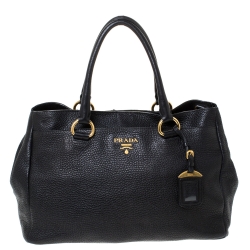 Pre Owned Prada Black Vitello Daino Leather Shopper Tote