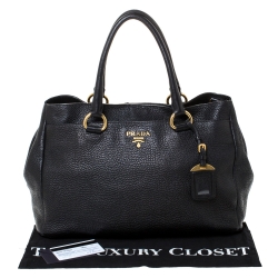 Pre Owned Prada Black Vitello Daino Leather Shopper Tote