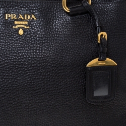 Pre Owned Prada Black Vitello Daino Leather Shopper Tote