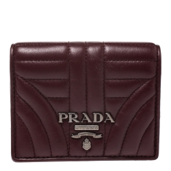 Pre Owned Prada Burgundy Nappa Impunture Leather Bifold Wallet