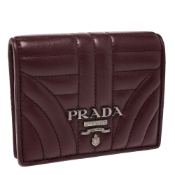 Pre Owned Prada Burgundy Nappa Impunture Leather Bifold Wallet