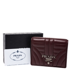 Pre Owned Prada Burgundy Nappa Impunture Leather Bifold Wallet