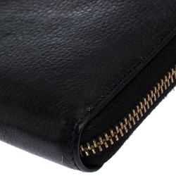 Pre Owned Prada Black Vitello Daino Leather Zip Around Wallet