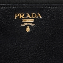 Pre Owned Prada Black Vitello Daino Leather Zip Around Wallet