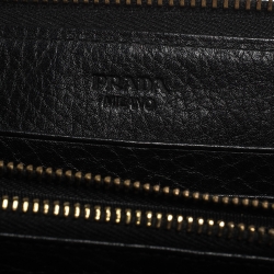 Pre Owned Prada Black Vitello Daino Leather Zip Around Wallet