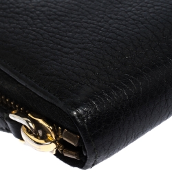 Pre Owned Prada Black Vitello Daino Leather Zip Around Wallet