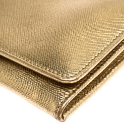 Pre Owned Prada Metallic Gold Saffiano Lux Leather Continental Wallet