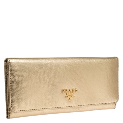 Pre Owned Prada Metallic Gold Saffiano Lux Leather Continental Wallet