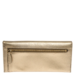 Pre Owned Prada Metallic Gold Saffiano Lux Leather Continental Wallet
