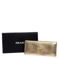 Pre Owned Prada Metallic Gold Saffiano Lux Leather Continental Wallet