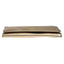 Pre Owned Prada Metallic Gold Saffiano Lux Leather Continental Wallet