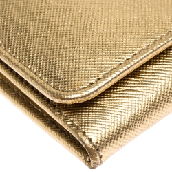 Pre Owned Prada Metallic Gold Saffiano Lux Leather Continental Wallet