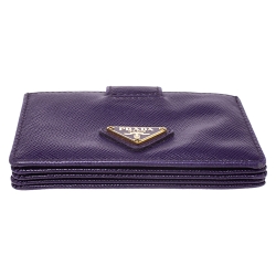 Pre Owned Prada Purple Saffiano Lux Leather Card Holder