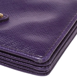 Pre Owned Prada Purple Saffiano Lux Leather Card Holder