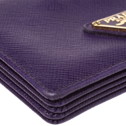 Pre Owned Prada Purple Saffiano Lux Leather Card Holder
