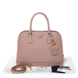 Pre Owned Prada Nude Saffiano Lux Leather Medium Promenade Bag