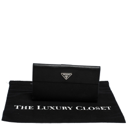 Pre Owned Prada Black Saffiano Lux Leather Continental Wallet