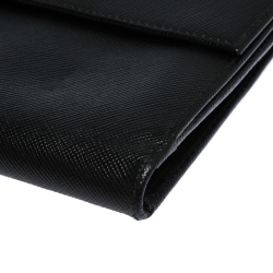 Pre Owned Prada Black Saffiano Lux Leather Continental Wallet