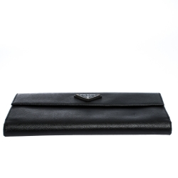 Pre Owned Prada Black Saffiano Lux Leather Continental Wallet