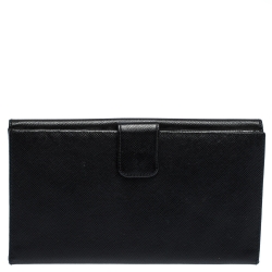 Pre Owned Prada Black Saffiano Lux Leather Continental Wallet