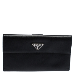 Pre Owned Prada Black Saffiano Lux Leather Continental Wallet