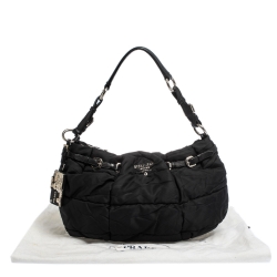 Pre Owned Prada Black Pleated Nylon Buckle Hobo