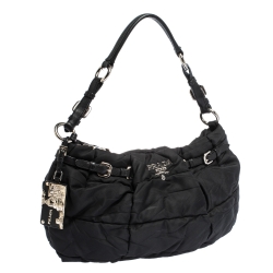 Pre Owned Prada Black Pleated Nylon Buckle Hobo