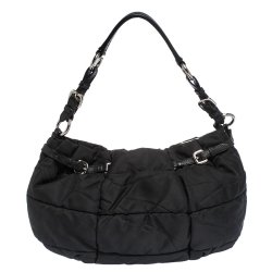 Pre Owned Prada Black Pleated Nylon Buckle Hobo