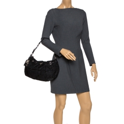 Pre Owned Prada Black Pleated Nylon Buckle Hobo