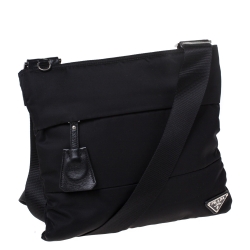 Pre Owned Prada Black Nylon Front Pocket Crossbody Bag