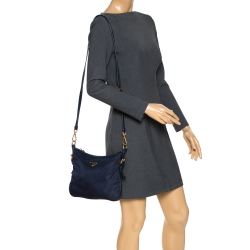 Pre Owned Prada Navy Blue Nylon and Leather Crossbody Bag