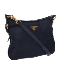 Pre Owned Prada Navy Blue Nylon and Leather Crossbody Bag