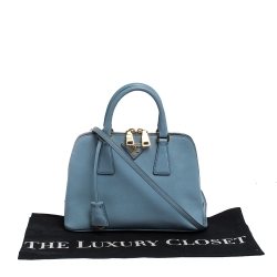 Pre Owned Prada Blue Saffiano Lux Leather Small Promenade Satchel