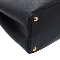 Pre Owned Prada Black/Red Saffiano Cuir and Crocodile Small Double Handle Tote