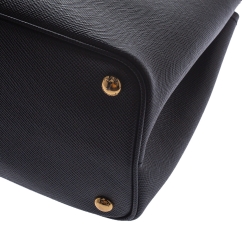 Pre Owned Prada Black/Red Saffiano Cuir and Crocodile Small Double Handle Tote