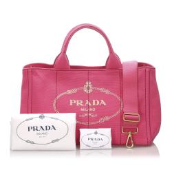Pre Owned Prada Pink Canapa Canvas Satchel Bag