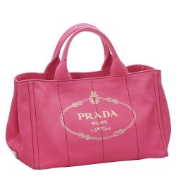 Pre Owned Prada Pink Canapa Canvas Satchel Bag