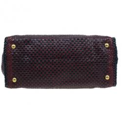 Pre Owned Prada Black Maroon Woven Leather Madras Tote